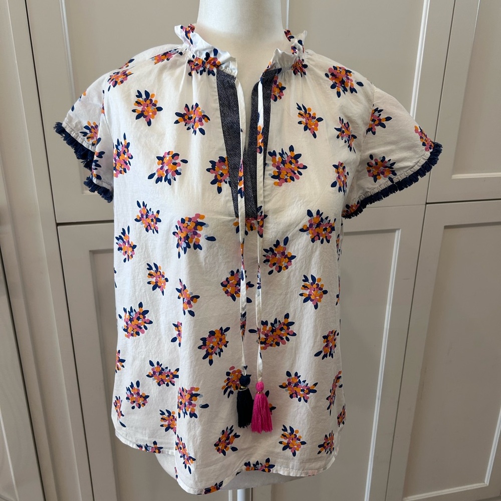 THML Floral Print Short Sleeve Blouse-XS
